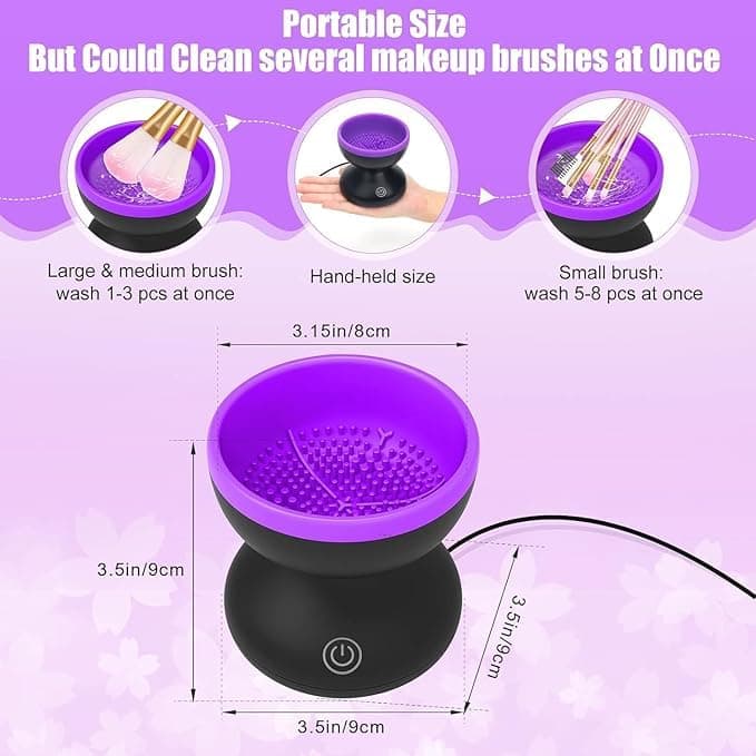 AIQIBAO Portable Electric Makeup Brush Cleaner Machine，USB Cosmetic Brush Cleaner Tools Automatic Brush Silicone Brush Spinner Wash and Dry Deep Cleaning Machine (C) view 2