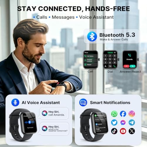 2026 Smart Watch for Men Women, GPS, 3ATM Waterproof, AI Voice Assistant | 1.85" Fitness Tracker,100 Sports Modes incl. Swimming, Heart Rate, SpO2, Sleep & Stress, Bluetooth Calls for Android iOS view 3