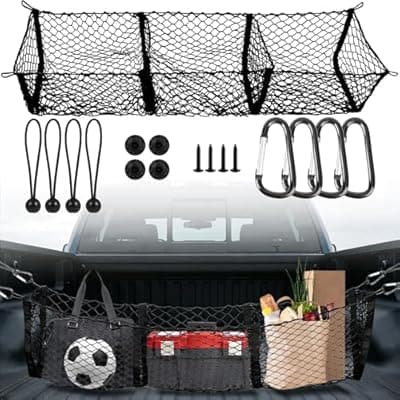 3 Pocket Truck Bed Cargo Net, Heavy Duty Truck Bed Storage Organizer with Super-Stretch Elastic,Universal Cargo Netting for Pickup Trucks SUV RV – Fits Ford F-150 Toyota Tacoma Chevrolet Silverado