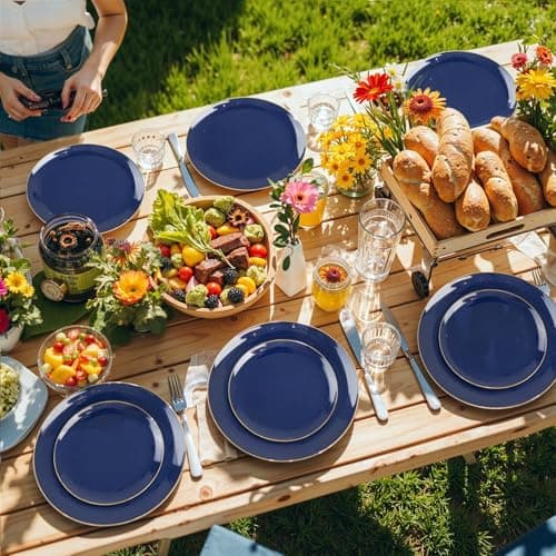 PULOTE 200 Pieces Blue Plastic Plates - Navy Blue and Gold Disposable - Include 100PCS 10 inch Dinner & 100PCS 7 inch Dessert Plate for Party & Graduation view 6