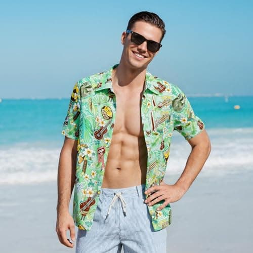 YARBCEN Hawaiian Shirt for Men Tropical Beach Shirts Vacation Short Sleeve Button Down Shirt with Pockets view 3