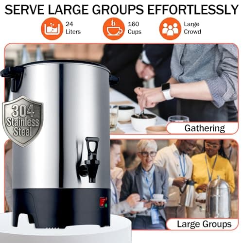 Large Commercial Coffee Urn 160 Cup Percolate Coffee Maker Stainless Steel Hot Beverage Dispenser with Cool-Touch Handles, Quick Brewing for Catering, Business, Church, Restaurant, Wedding, Gathering view 3