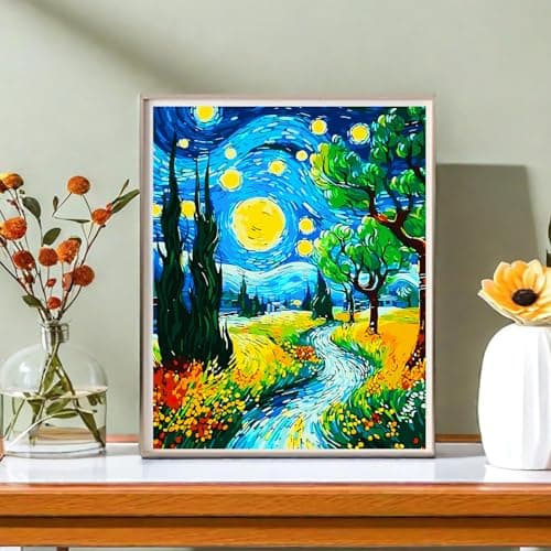 igoodom Paint by Numbers Kit for Adults, Starry Night Adult Paint-by-Number on Canvas, DIY Acrylic Painting Set for Home Decor Gift 16x20inch view 3