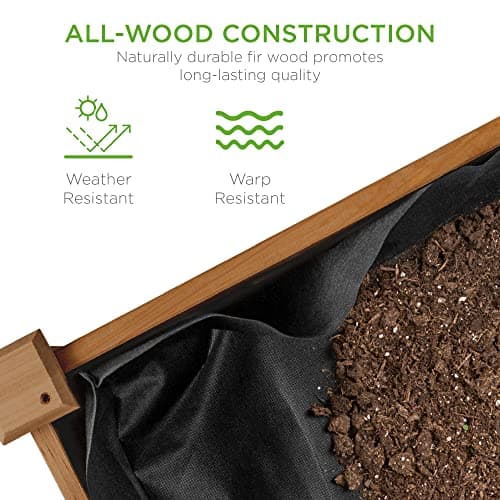 Best Choice Products 34x18x30in Raised Garden Bed, Elevated Wood Planter Box Stand for Kids, Backyard, Patio, Balcony w/Bed Liner, 150lb Capacity - Acorn Brown view 6