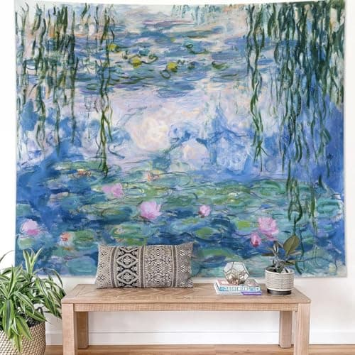 ARTCREATOR Monet Waterlily Wall Tapestry Green Floral Plant for Bedroom, Monet Wall Art Posters for Room Aesthetic, Small Nature Vintage Tapestry for Living Room Dorm (29" x 37")-02 — image 1