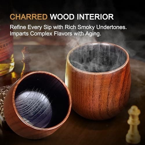 Charred Wooden Bourbon Drinking Glass, Bourbon Gifts for Men – 10oz Wooden Old Fashioned Glasses Set Whiskey Tumbler | Birthday Whiskey Gifts for Men, Dad or Brother Original Bourbon Tumbler (2 Pack) view 5