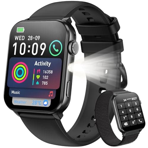 Blackview Smart Watch for Men Women,1.91" HD Touchscreen Fitness Watch with Flashlight, Bluetooth Notifications/Make Calls, Heart Rate/Sleep Monitor/2 Straps, Fitness Watch for Android/iPhone — image 1