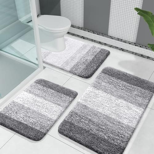 OLANLY Bathroom Rugs Sets 3 Piece, Soft Absorbent Microfiber Bath Mats and U-Shaped Contour Toilet Rug, Machine Wash Dry, Plush Shaggy Bath Mat Set for Bathroom (30"x20"+24"x16"+24"x20", Grey) view 1