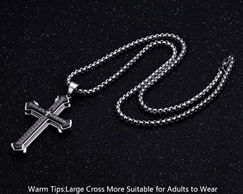Rehoboth Men's Stainless Steel Nail Lord's Prayer Cross Pendant Necklace for Men Women Big Pendant and Strong Chain 24" view 3