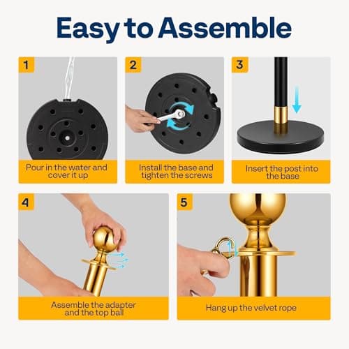 VIVOHOME Stanchions and Velvet Ropes 6PCS, Water-Fillable Base with Iron Post, 5 Feet Velvet Ropes and Posts, Crowd Control Barriers, Red Carpet Runner Poles for Party Supplies view 3