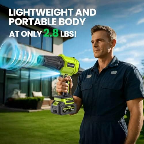 YUQUESEN Cordless Leaf Blower, 980,000 RPM Handheld Leaf Blower with 2 Batteries & Charger, Lightweight Leaf Blowers for Patio, Lawn, Leaves, Dust - Bright Green view 5