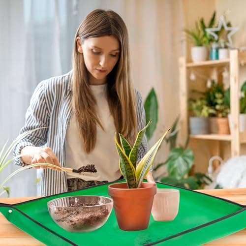 vuicci Plant Repotting Mat 26.8" X 26.8",Square Succulent Gardening Mat Waterproof Transplanting Mat Thickened Foldable Soil Change Mat and Potting Soil Mess Control Tidy Tray Repotting Mat view 2