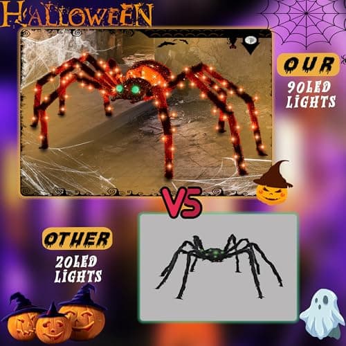 4.2Ft Giant Spider Halloween Decorations Outdoor 52" Light Up Spider with 90 LED Lights for Front Yard, Porch, Garden, Lawn, Halloween Party (Orange) view 4