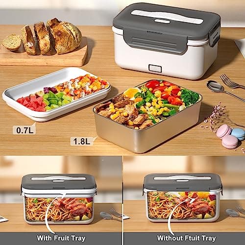 Akhia Electric Lunch Box for Adults,100W/1.8L Heated Lunch Box for Men Work/Car/Truck,Portable Food Warmer Lunch Box Upgraded with Fork Spoon Insulated Carry Bag,12V/24V/110V Valentine's Gift for Men view 5