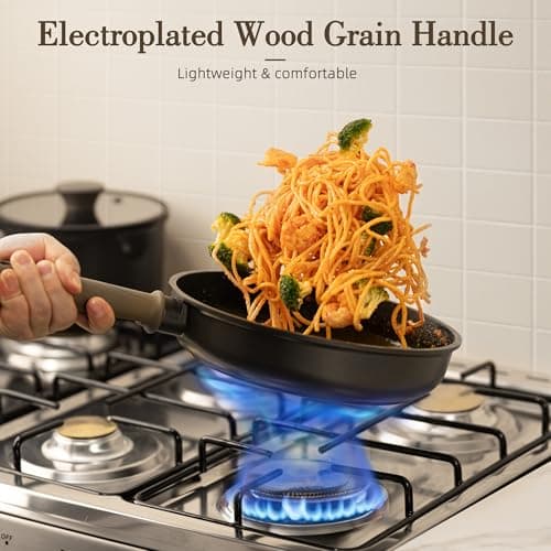 Astercook Non Stick Pots and Pans Set, Healthy Non-Toxic Titanium Induction Kitchen Cookware Sets for Cooking with Frying Pans, PFAS/PTFE/PFOA & PFOS Free, Black, 19 Pcs view 5