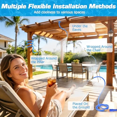 Mellbree Misters for Outside Patio, Standing Outdoor Hose Misting Cooling System, Portable Water Mister for Patio, BBQ, Pool, Garden, Bird Bath, Tanning, Mist Sprinkler for Plants, 80 Inch Blue view 4