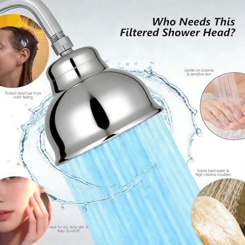 All Metal 6 Inch Filtered Shower Head - Chrome Fixed Showerhead | Hard Water Filter to Remove Chlorine, Soften Water | Promotes Healthier Hair, Skin & Nails | Premium Solid Metal Shower Filter Head view 3