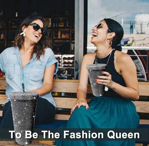 26oz Bling Rhinestone Studded Tumbler with Lid and Straws, Bling Cups Stainless Steel Water Bottle Diamond Glitter Tumbler for Women - Birthday Gifts for Women, Mom,Get Well Soon Gifts (Black) view 6