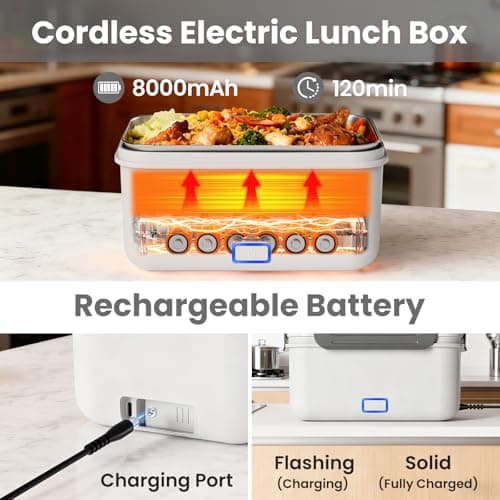 Herrfilk Cordless Electric Lunch Box for Adults, 1.8L/61oz Rechargeable Portable Food Warmer, 4in1 Ultra Quick Heated Lunch Box Food Heater for Travel/Car/Out Work, New Year White Elephant Gifts view 3