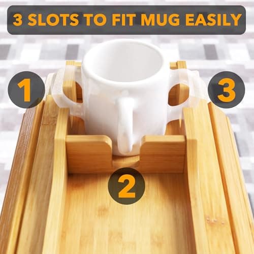 SpaceAid Bamboo Couch Cup Holder, Anti Falling Foldable Sofa Armrest Tray with Cup Holder, Couch Arm Side Table Organizer for Drink Cup Remote Snacks (Natural) view 5