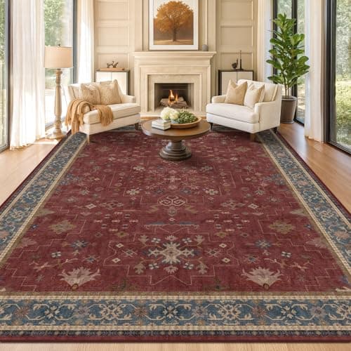 Hazo Haus Moroccan Big Rugs for Living Room - Dark Red 10x12 Area Rug for Large Bedroom, Dining Room, Washable Lightweight Foldable Oriental Burgendy Home Décor — image 1