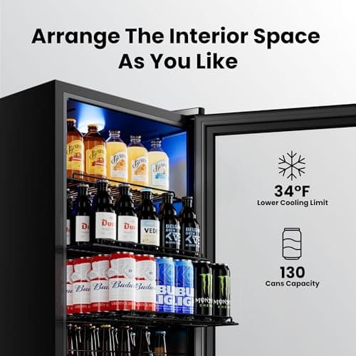 Yeego Beverage Refrigerator, 130-Can Mini Fridge with Glass Door, Adjustable Shelves & Digital Temperature Control for Soda, Beer, and Wine – Suitable for Home or Office Use view 6