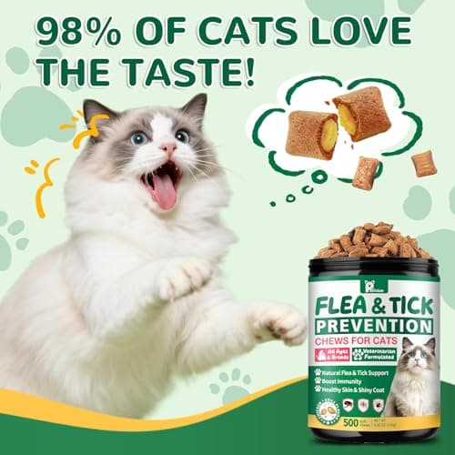 Flea and Tick Prevention for Cats, 500 Cat Flea Treatment, Natural Oral Flea Treatment for Cаts with Vitamins - Supports Skin & Coat, Digestive Health for All Breeds & Ages, Chicken Flavor view 2