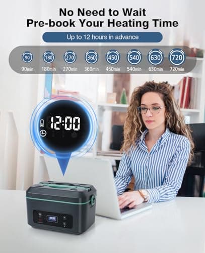 AIZOCO Cordless Electric Lunch Box for Adults, Heated Lunch Box Battery Powered with 5 Side Heating, Portable Food Warmer with 5.5 Cups Removable Container, Self-Heating Food Warmer for Work,GreyGreen view 4