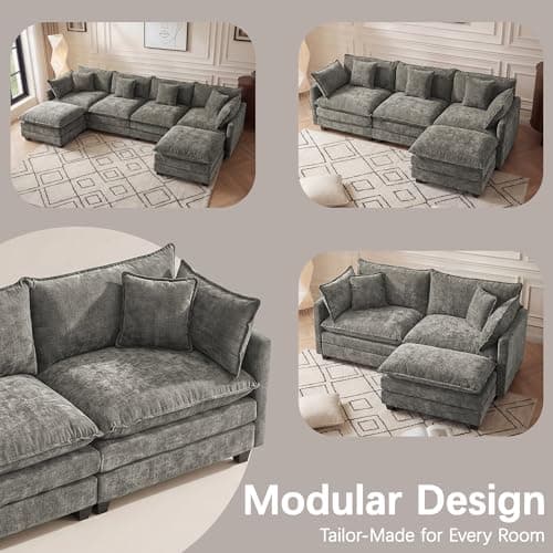 Modular Sectional Sofa for Living Room, 102" Oversized Cloud Couch with Movable Ottoman, 4 Seat Modern Comfy Sofa Chenille Deep Seat Couches with L Shape, for Office Bedroom Living Room view 6