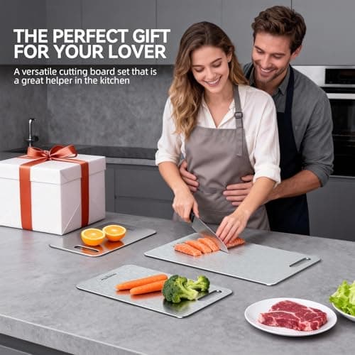 Titanium Cutting Boards Set of 3, 100% Pure Titanium Kitchen Cutting Board, Double-Sided Non-Toxic Cutting Board, Ideal for Slicing and Dicing Meats, Features Handle, Dishwasher Safe view 2