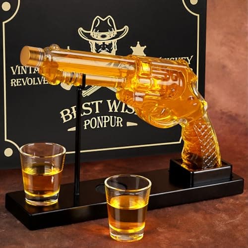 PONPUR Birthday Gifts for Men Dad Christmas, Whiskey Decanter Set with 2 Glasses, Cool Whiskey Bourbon Gifts for Mens, House Warming Anniversary Presents for Husband Him