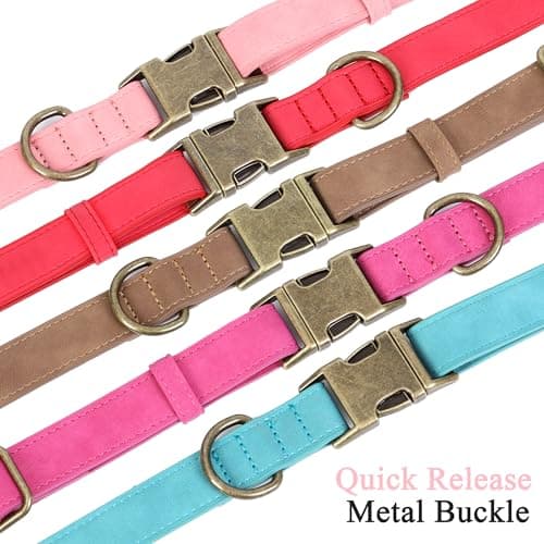 Jumpress Soft Leather Dog Collar for Small Medium Large Dogs, Heavy Duty Dog Collar Leather with Quick Release Metal Buckle, Durable & Adjustable for Large Dogs Walking (Pink, L) view 5