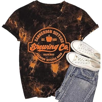 DESFSE It's Just A Bunch of Hocus Pocus T-Shirts for Women Sanderson Sisters Shirt Halloween Movie Graphic Fall Tee Tops