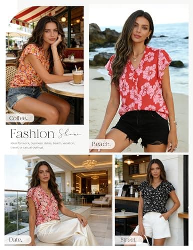GRACE KARIN 2026 Boho Tops for Women Dressy Casual,Ruffle Sleeve Chiffon Blouses Work Shirts,V Neck Summer Fashion Clothes view 2
