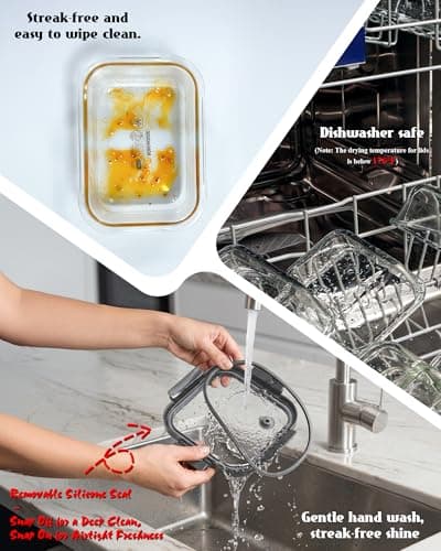 BOROHOUSE 12-Pack Glass Containers with Tempered Lids – Borosilicate, Oven-Safe(-4°F~950°F), Airtight, BPA-Free, Multi-Size for Meal Prep, Dishwasher Safe (Gray) view 6