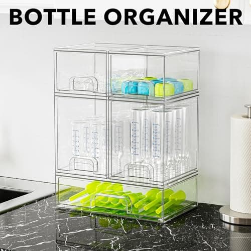SpaceAid Bottle Storage Organizer Baby - Acrylic Bottles Station Organizer Container, Stackable Clear Drawers for Countertop, Vanity, Bathroom, Cabinet, Pantry Organization, 5 Pack, 2S2M1L, 15.4"H view 3