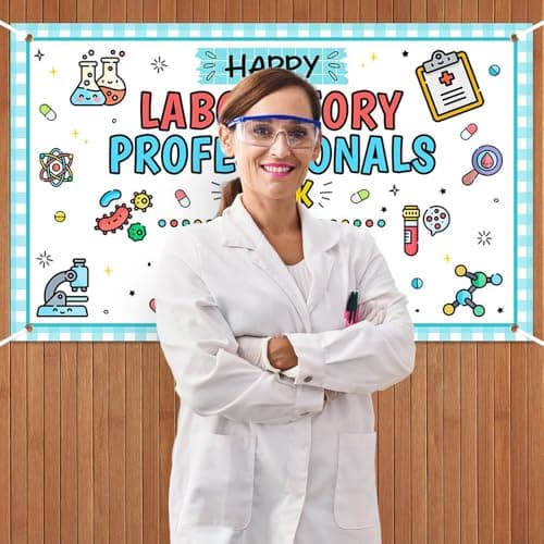 Wollmix Lab Week Decorations Banner - 70.8x43.3 Inch Thank You for All You Do Sign for Laboratory Workers, We Appreciate You Party Backdrop Wall Decor Photography Supplies Photo Booth Background view 5