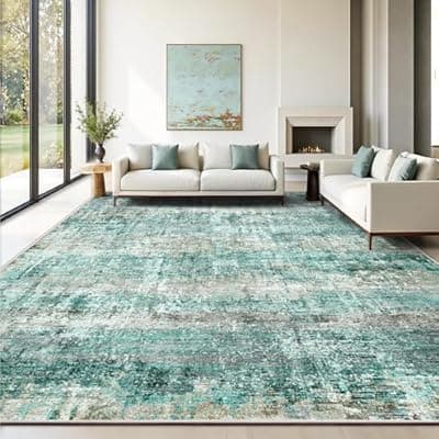 LEPEII 8x10 Area Rugs, Machine Washable Low Pile Rugs for Living Room, Modern Abstract Area Rugs for Bedroom, Large Area Rug with Non-Slip Backing for Dining Room-Green