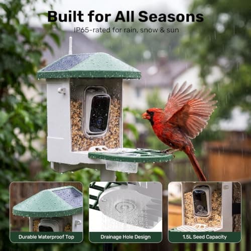 HARYMOR Smart Bird Feeder with Camera Solar Powered, 2K HD Live Video, 10,000+ Bird Species AI Identification, Wild Bird House Feeders for Outdoors, Instant Arrival Alerts, Ideal Gift for Bird Lovers view 6