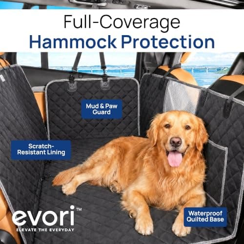 evori Dog Car Seat Cover for Back Seat Waterproof Hammock with Mesh Barrier | Waterproof dog seat cover with mesh barrier, nonslip backing and adjustable straps for back seats in cars, trucks and SUVs view 2