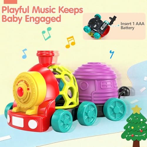 WEEJOYGAM Train Baby Toys 6-12 Months, Infant Soft Cars for Toddlers 1-3 Boy Easter Basket Stuffers Birthday Gift 6 7 8 9 10 Month 1 Year Old Boy Cause Effect Montessori Musical Push Truck Ball Rattle view 6