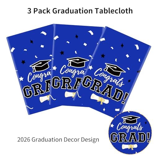 Labrostar Graduation Decorations 2026 Graduation Tablecloths Congrats Grad Table Cover for Class of 2026 Graduation Party Decorations Table Decor Party Supplies 3Pcs Blue view 3