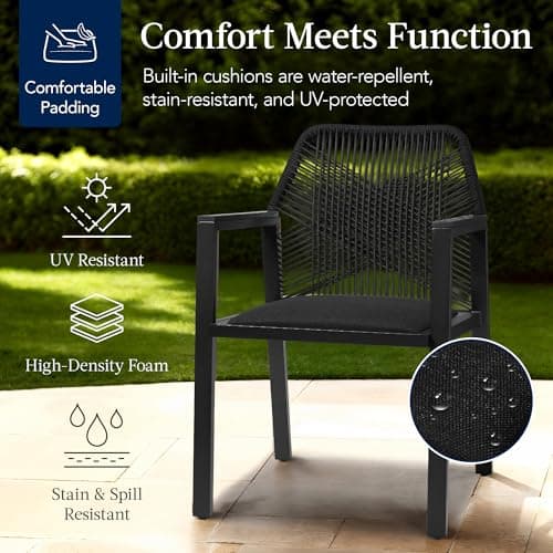 Best Choice Products Outdoor Dining Arm Chair Set of 2, Aluminum Frame with Armrest, All-Weather Woven Rope Chair Design - Black/Obsidian view 4