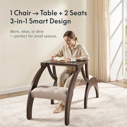 FLEXISPOT 3-in-1 Convertible Chair to Table with 2 Seats,Desk and Chair Set for 2, Upholstered Accent Chair with Solid Wood Frame, Easy Flip Design, Space Saving Furniture for Small Apartments view 3