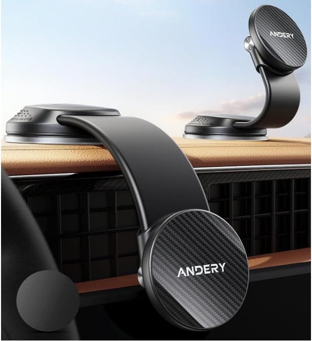 ANDERY Car Phone Holder for MagSafe [360° Adjustable Memory Alloy Arm | 2400gf Strongest Magnetic Power] Bendable Desk & Car Mount, Phone Holders for Your Car for iPhone and Smartphones, Carbon Fiber — image 1