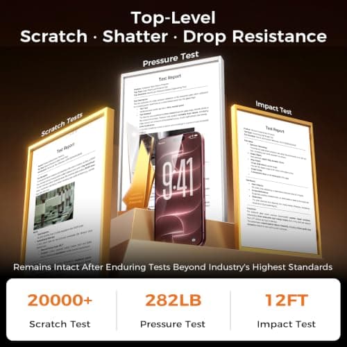 NeverBreak 9H+ Hardness for iPhone 18 Pro Max Screen Protector 12FT Military Grade Protection (Scratch, Shatter, Drop Resistance) 18 ProMax Tempered Glass Full Edge Coverage Case Friendly 6.9" 2 Pack view 6