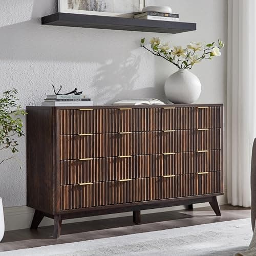 T4TREAM Fluted 8 Drawers Dresser, 54" Wide Modern Chest of Drawers, Curved Profile Design, Dresser TV Stand, Wood Drawer Organizer for Bedroom, Living Room, Hallway, Dark Walnut view 1