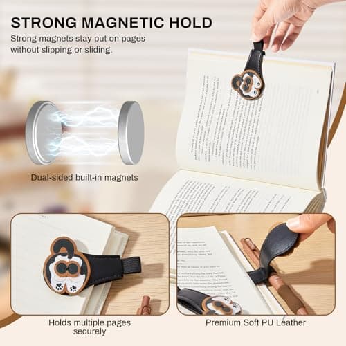 2Pcs Magnetic PU Leather Bookmarks Gift Box, Cute Cat Book Marks for Reading Women, Magnetic Bookmark Set with Double-Sided Magnets, Book Club Gifts for Women, Bookish Gifts view 4