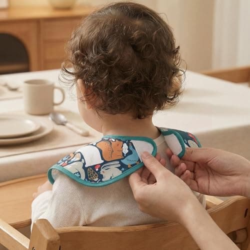 CIVARUA KIDS 3-Pack Waterproof Baby Bibs for Eating - Mess Proof Lightweight Toddler Feeding Bibs with Large Food Catcher, Food-Grade Baby Eating Essentials, Easy to Put On & Clean(Green Animals) view 3
