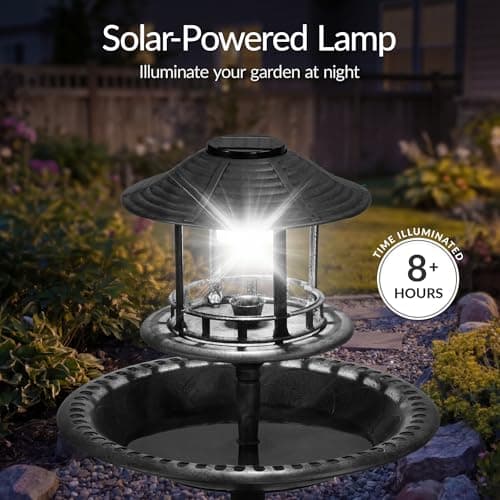 Best Choice Products Solar Outdoor Bird Bath Vintage Resin Pedestal Fountain Decoration for Yard, Garden w/Planter Base, Feeder, Decorative Bird Cage, Fillable Stand - Black view 3